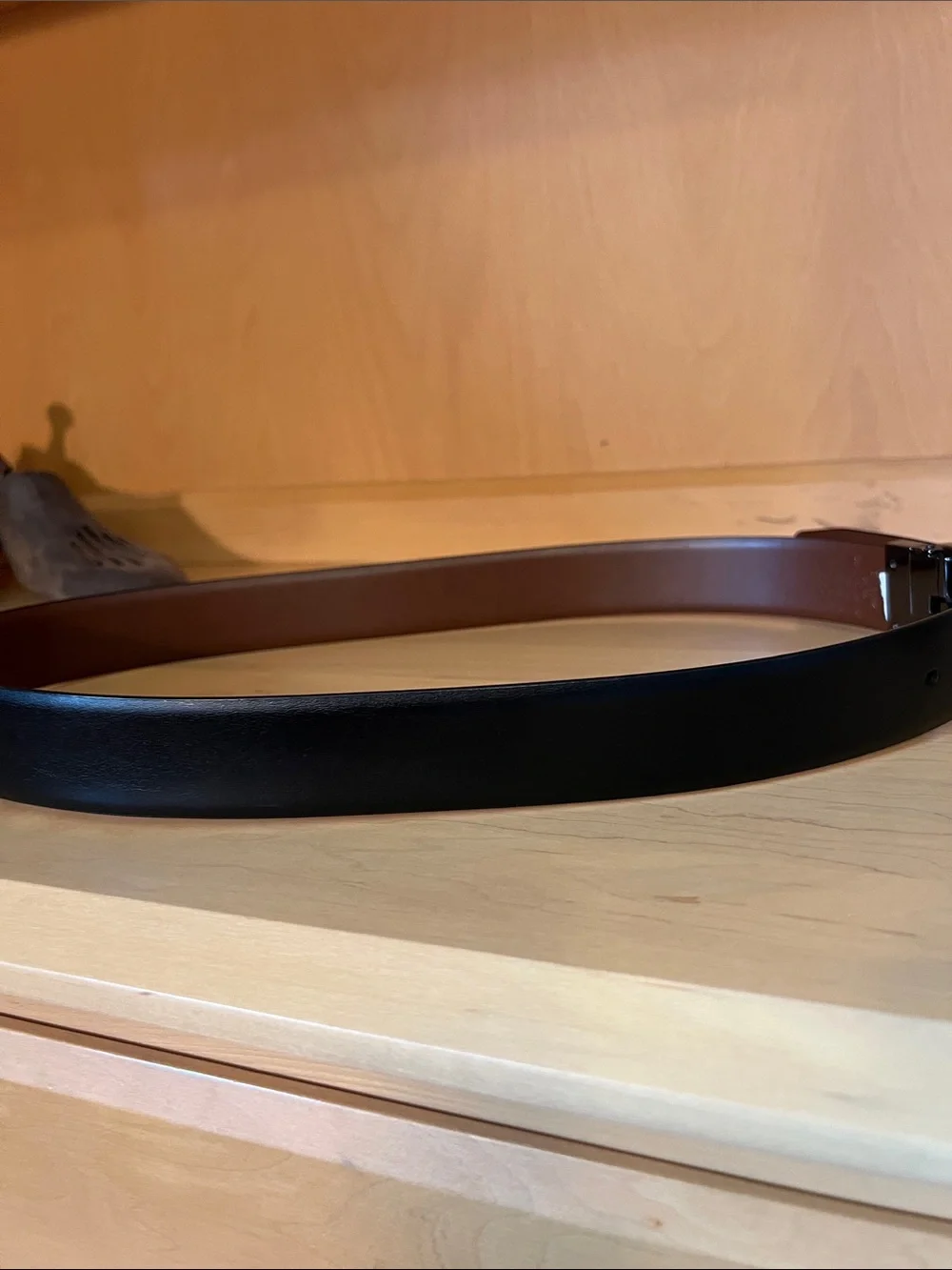 Reversible Black/Brown Leather Dress Belt with Textured Buckle